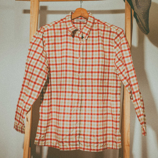Chemise vintage à carreaux rouges et beiges
